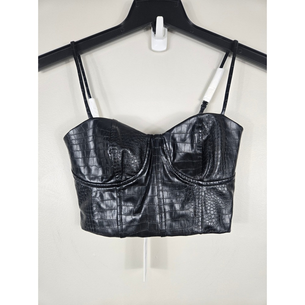 Express Body Contour Black Croc Embossed Faux Leather Corset Bustier Top XS NEW